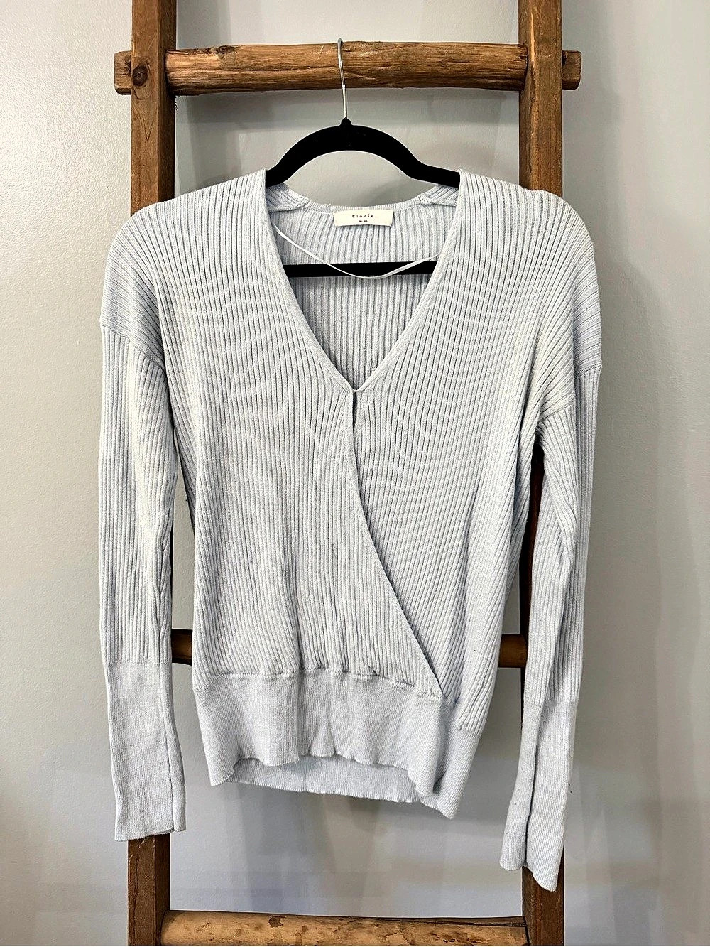 Elodie Ribbed Faux Wrap Sweater Cardigan Blue XS